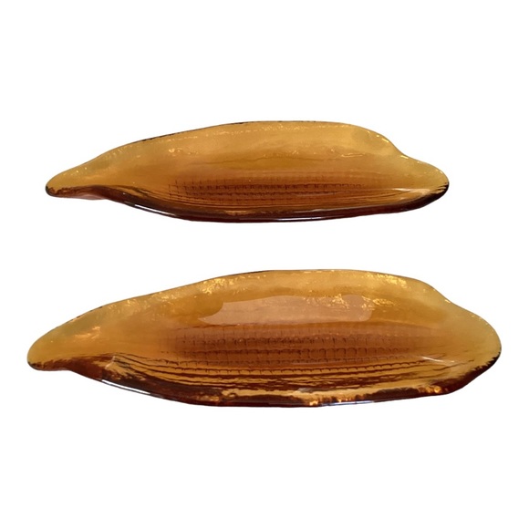 Indiana Glass Corn On The Cob Holder Pair Amber Vintage EUC - Picture 3 of 13